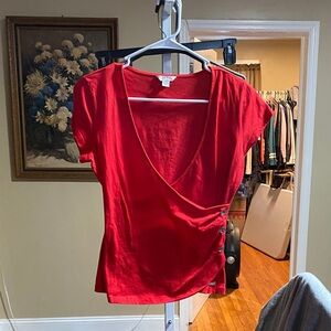 Guess Red Wrap Blouse with Button Detail